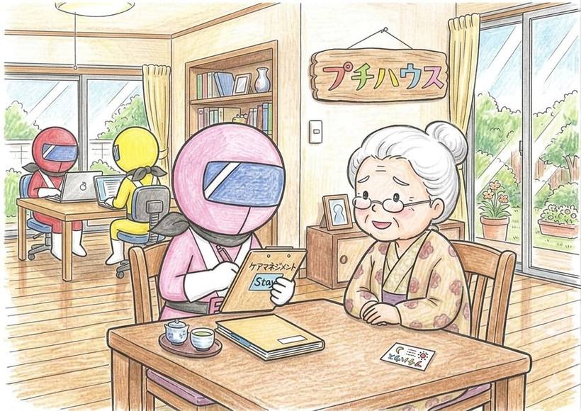 ケアマネジャーが利用者とケアプランを相談するイラスト